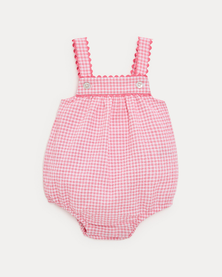 Maxine seersucker romper with straps Pomegranate gingham print  Natalys